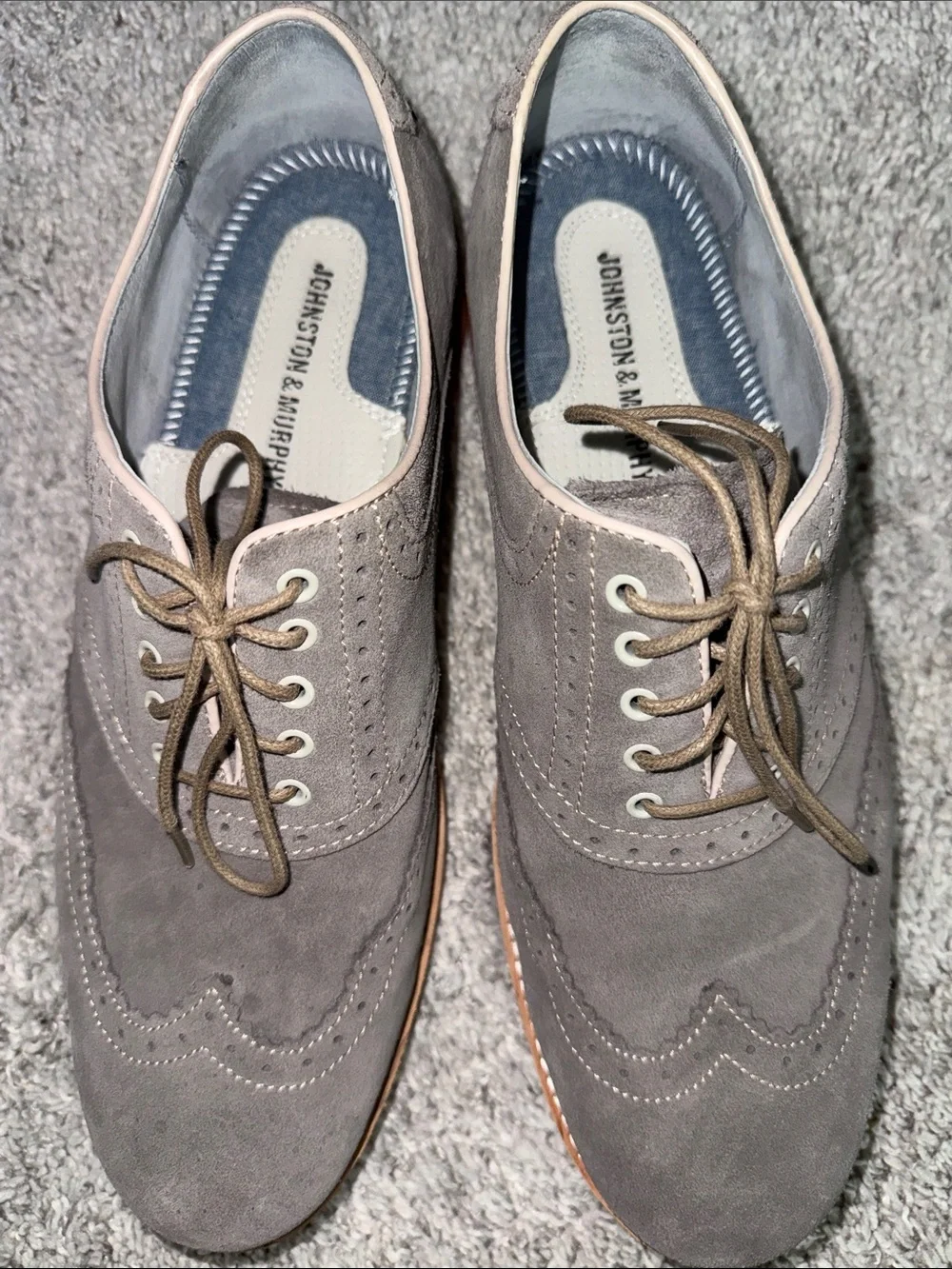 Johnston & Murphy grey Sheepskin Wingtip Oxfords GUC business blokecore luxury